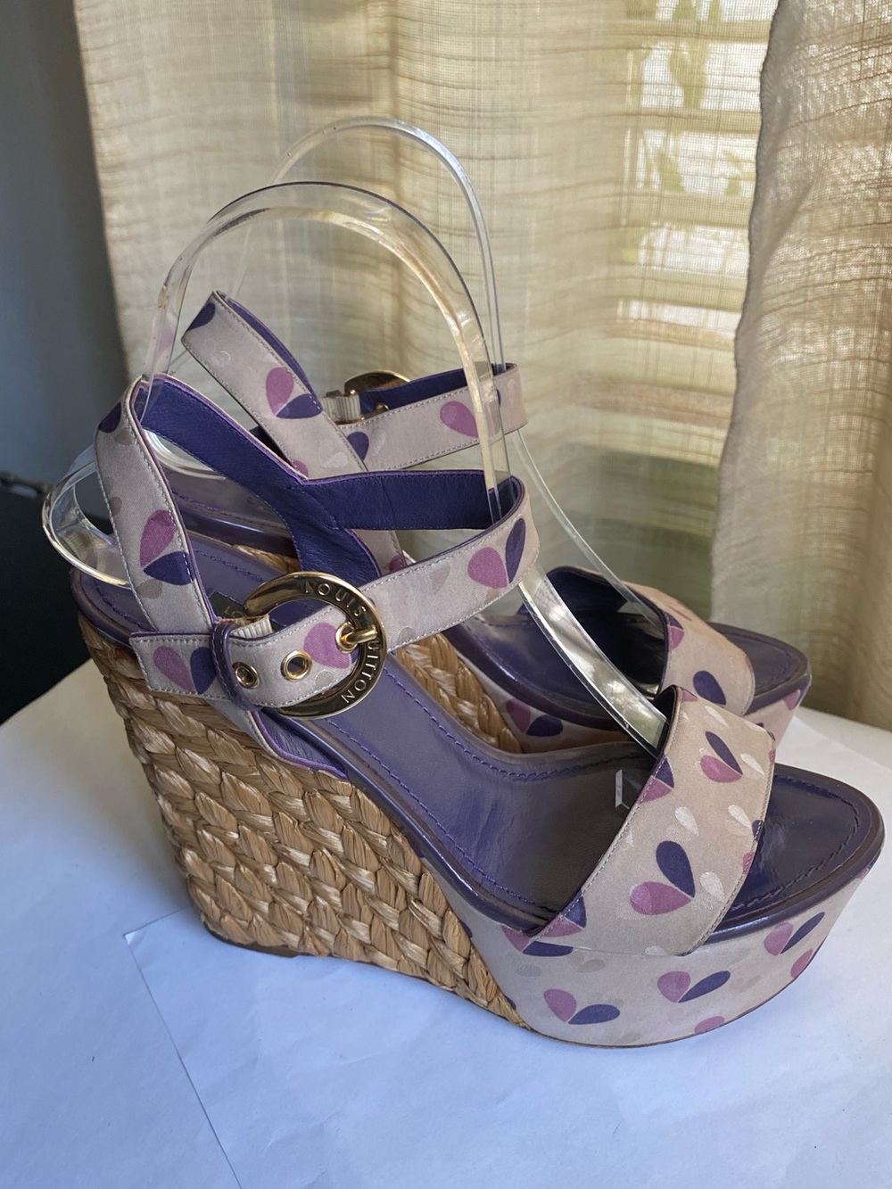 Louis Vuitton Lavender Purple Heart-Wedge Sandals Espadrille platform 37 sandals